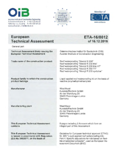 Wecryl R 230: Europäisch Technische Bewertung ETA-16/0812 nach ETAG 005