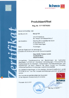 Wecryl 123 K (Grün): Produktzertifikat